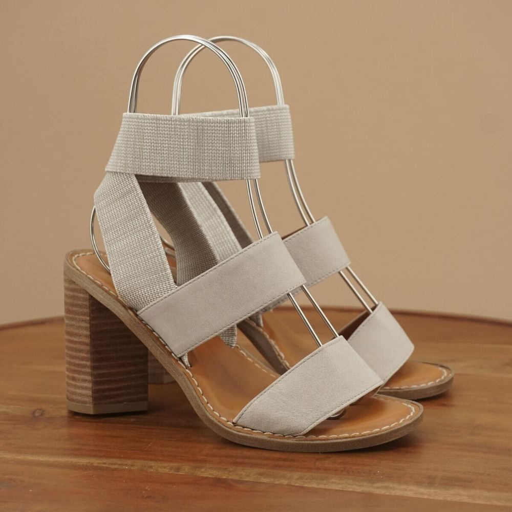 Franco Sarto Beige Strappy Block Heel Sandals